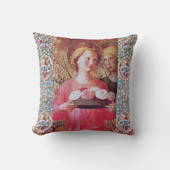 ANGEL WITH ROSES AND RED BLUE GEMSTONES CUSHION (Front)