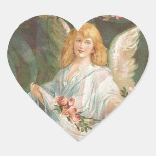 Angel with Roses Heart Sticker