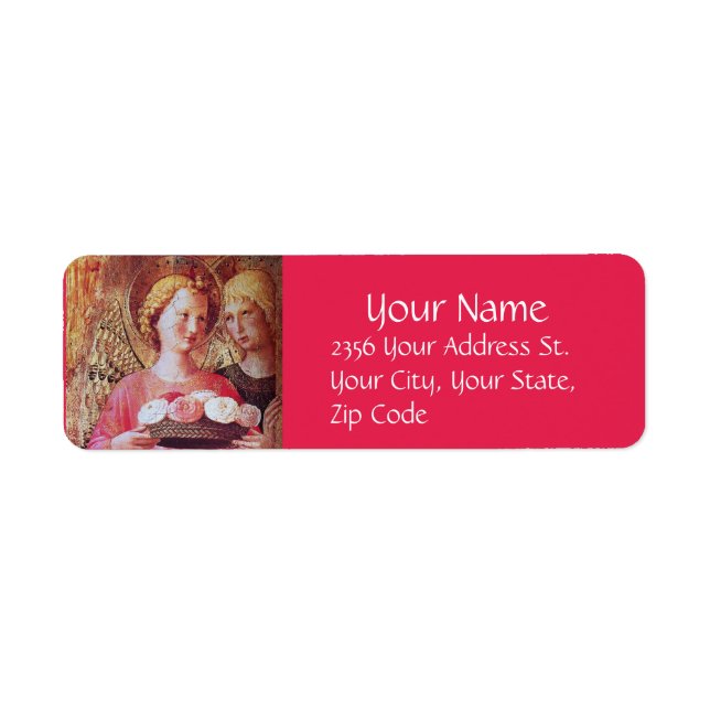 ANGEL WITH ROSES IN PINK Christmas Return Address Label (Front)