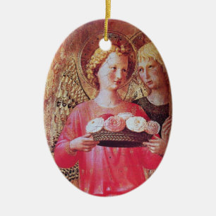 ANGEL WITH ROSES Pink Amethyst Gem stone Ceramic Tree Decoration