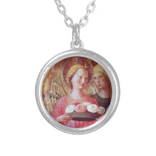 ANGEL WITH ROSES SILVER PLATED NECKLACE