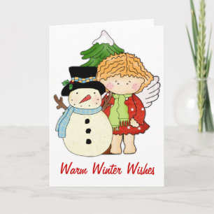 Angel with Snowman Warm Winter Wishes Card