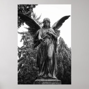 Angel With Spread Wings Holding A Flower Poster