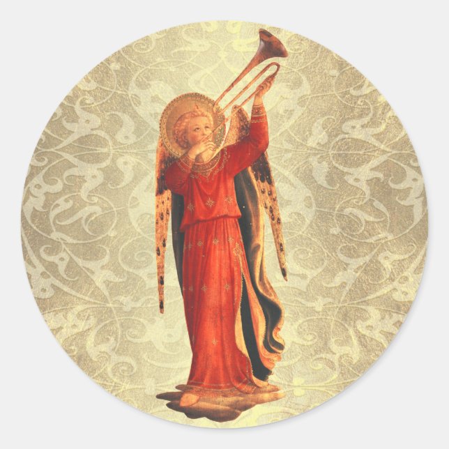 Angel with Trumpet Classic Round Sticker (Front)