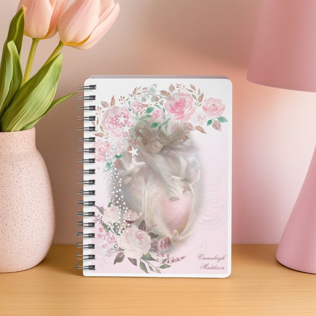 Angel with White Doves Pink Roses Monogrammed Planner (Creator Uploaded)