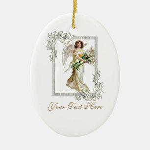 Angel With White Lilies Ceramic Tree Decoration