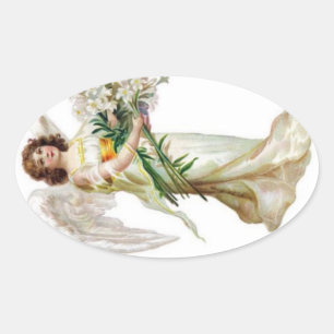 Angel With White Lilies Oval Sticker