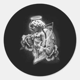 Angel X Saint X Roses Tattoo Classic Round Sticker
