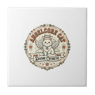 Angelcore Cat Angelcore Cat Vintage Vector Art Shi Ceramic Tile