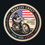 Angeles Crest Highway California Motorcycle Magnet<br><div class="desc">Angeles Crest Highway done in a vintage,  distressed style emblem. It is a famous scenic drive found in California.</div>