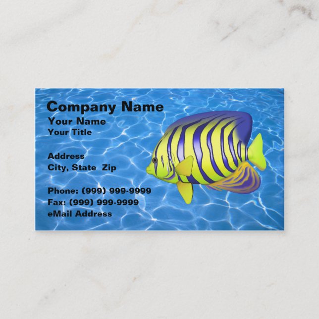 Angelfish Against Clear Blue Water Business Card (Front)