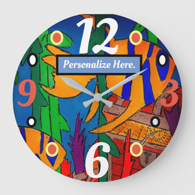 Angelfish and Sunken Treasure Large Clock (Front)