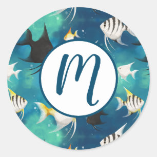 Angelfish Aquarium Pattern Classic Round Sticker