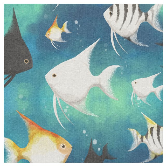 Angelfish Aquarium Pattern Fabric (Close Up)