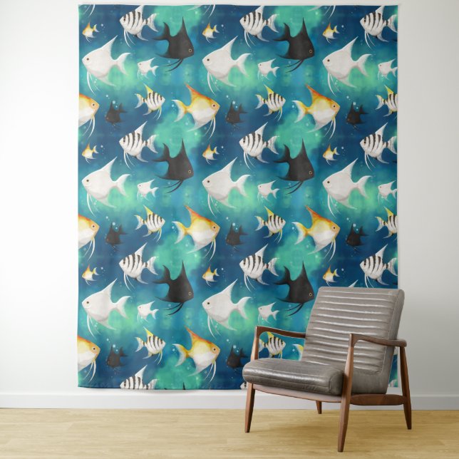 Angelfish Aquarium Pattern Tapestry (In Situ)