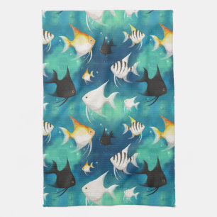 Angelfish Aquarium Pattern Tea Towel