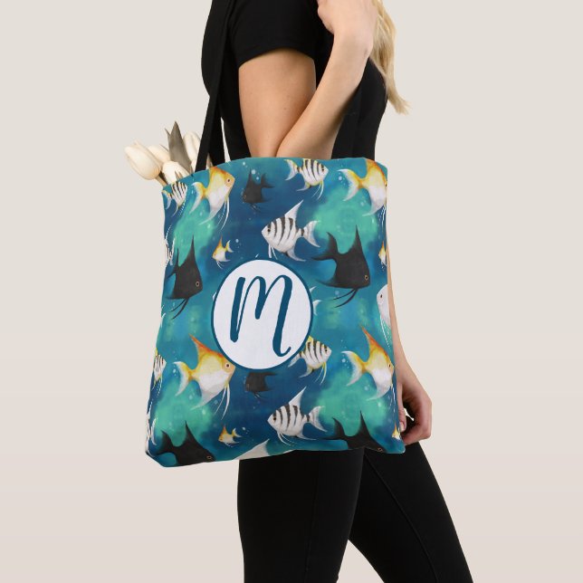 Angelfish Aquarium Pattern Tote Bag (Close Up)