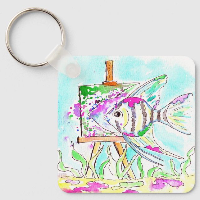 Angelfish Artist Painting Key Ring (Front)