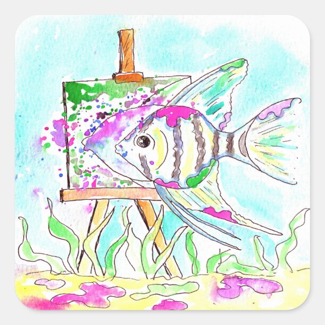Angelfish Artist Painting Square Sticker (Front)