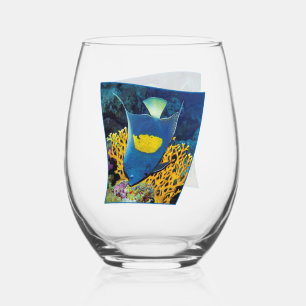 Angelfish at coral reef - Photographic design Stemless Wine Glass