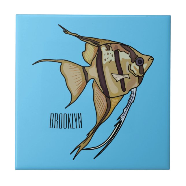 Angelfish cartoon illustration ceramic tile (Front)