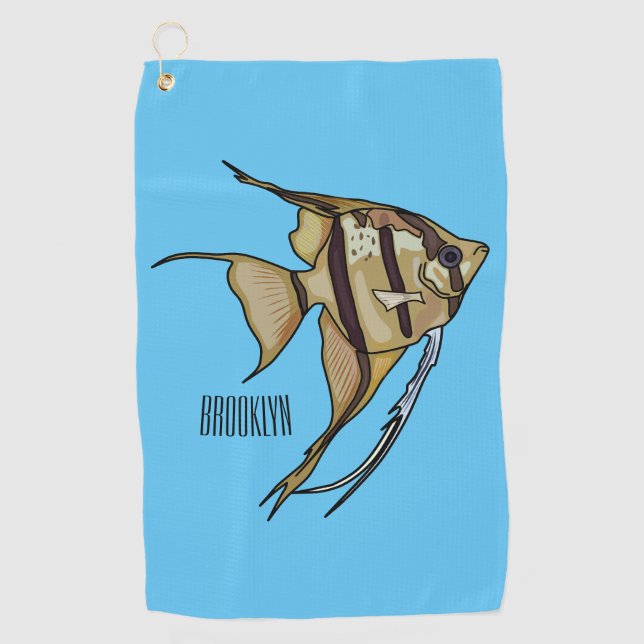Angelfish cartoon illustration golf towel (Front)