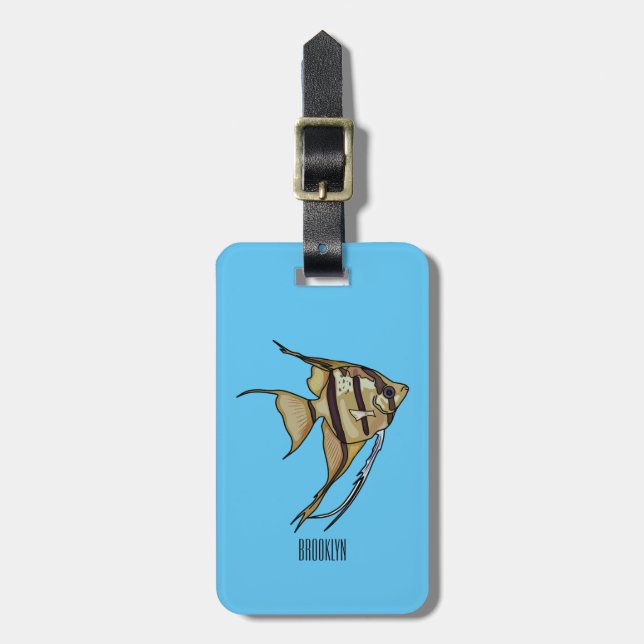 Angelfish cartoon illustration luggage tag (Front Vertical)