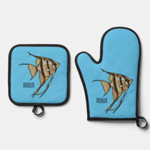 Angelfish cartoon illustration oven mitt & pot holder set