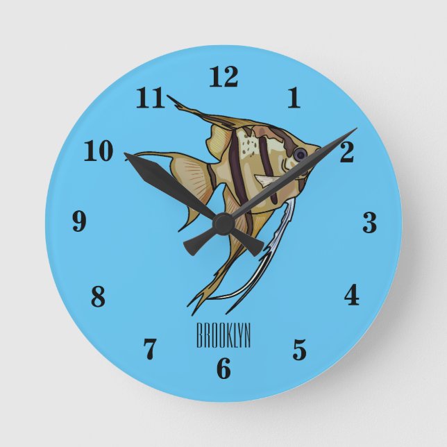 Angelfish cartoon illustration round clock (Front)