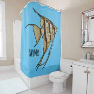 Angelfish cartoon illustration shower curtain