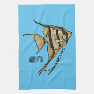 Angelfish cartoon illustration tea towel