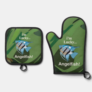 Angelfish Freshwater Aquarium Tropical Fisherman Oven Mitt & Pot Holder Set