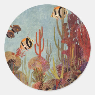 Angelfish in Coral, Vintage Tropical Fish in Ocean Classic Round Sticker