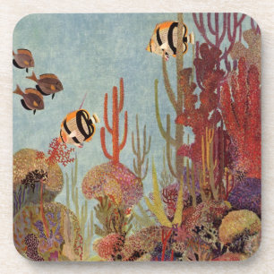 Angelfish in Coral, Vintage Tropical Fish in Ocean Coaster