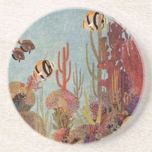 Angelfish in Coral, Vintage Tropical Fish in Ocean Coaster