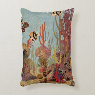 Angelfish in Coral, Vintage Tropical Fish in Ocean Decorative Cushion