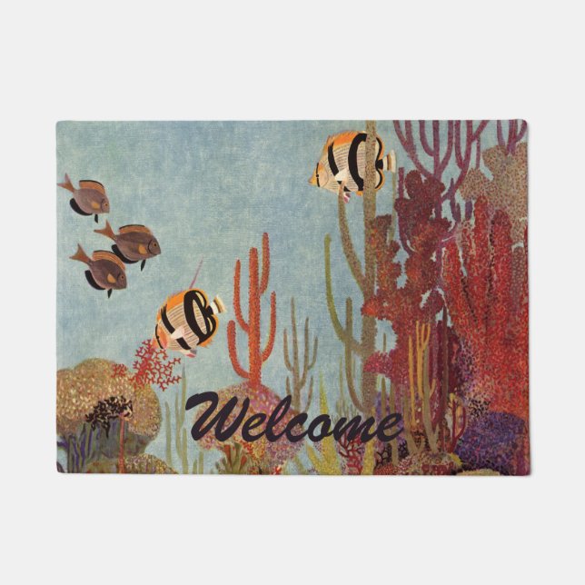 Angelfish in Coral, Vintage Tropical Fish in Ocean Doormat (Front)