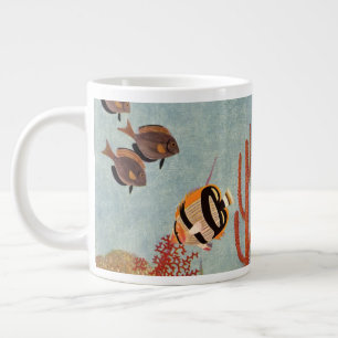 Angelfish in Coral, Vintage Tropical Fish in Ocean Large Coffee Mug