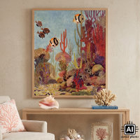 Angelfish in Coral, Vintage Tropical Fish in Ocean