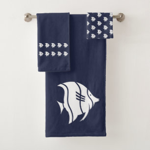 Angelfish  Ocean Blue & white coastal decor Bath Towel Set