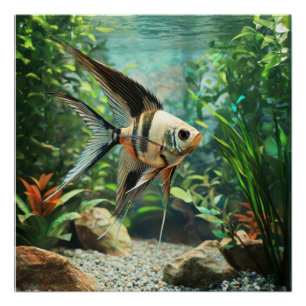 Angelfish swimming in freshwater aquarium poster