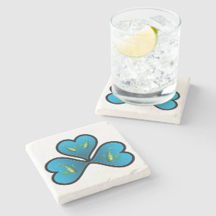 Angelfish Twins - 3 Black-bordered Blue Hearts Stone Coaster