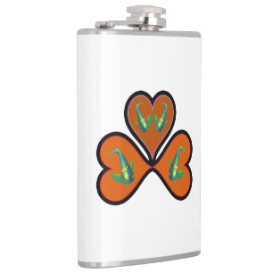 Angelfish Twins - 3 Black-bordered Red Hearts    Hip Flask