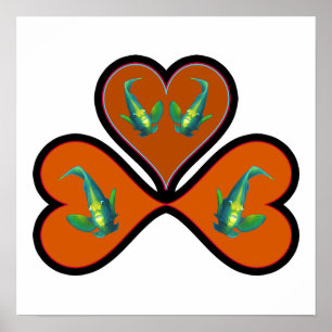 Angelfish Twins - 3 Black-bordered Red Hearts Poster