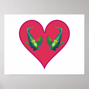 Angelfish Twins in a Red Heart - Illustration Poster