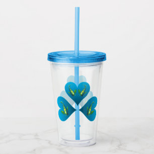 Angelfish Twins - Three Blue Heart Illustration Acrylic Tumbler