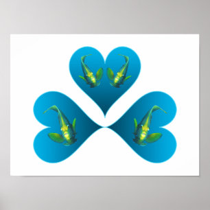 Angelfish Twins - Three Blue Heart Illustration Poster