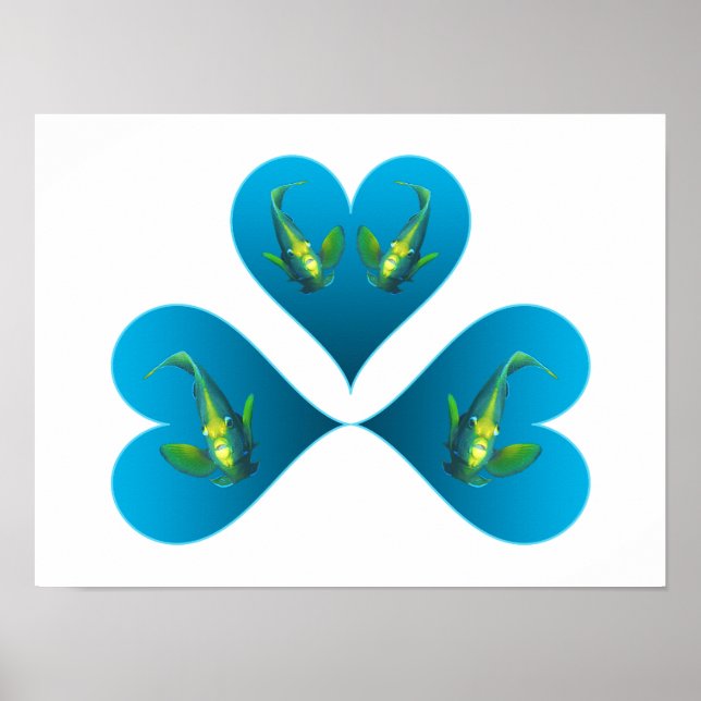 Angelfish Twins - Three Blue Heart Illustration |  Poster (Front)