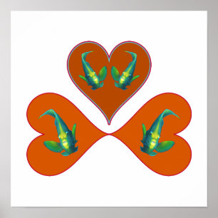Angelfish Twins - Three Red Heart Illustration Poster