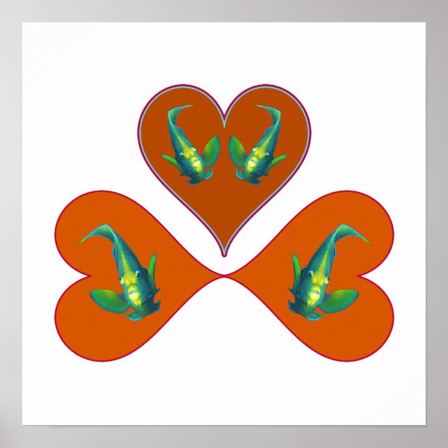 Angelfish Twins - Three Red Heart Illustration |  Poster (Front)